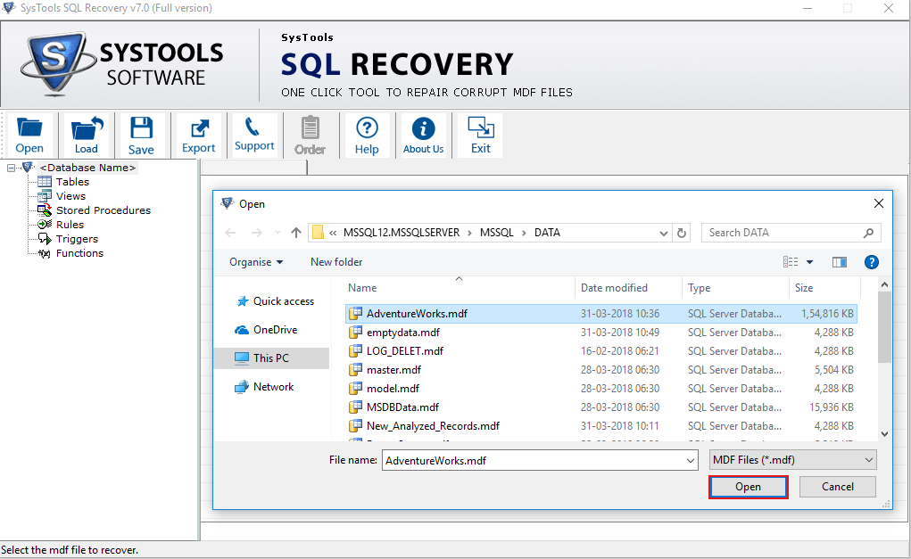 Microsoft software repair tool. Systools SQL Recovery. MDF В DB