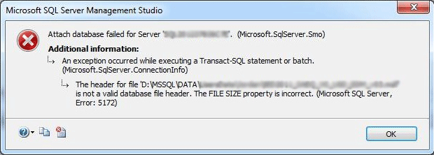 sql server error 5172