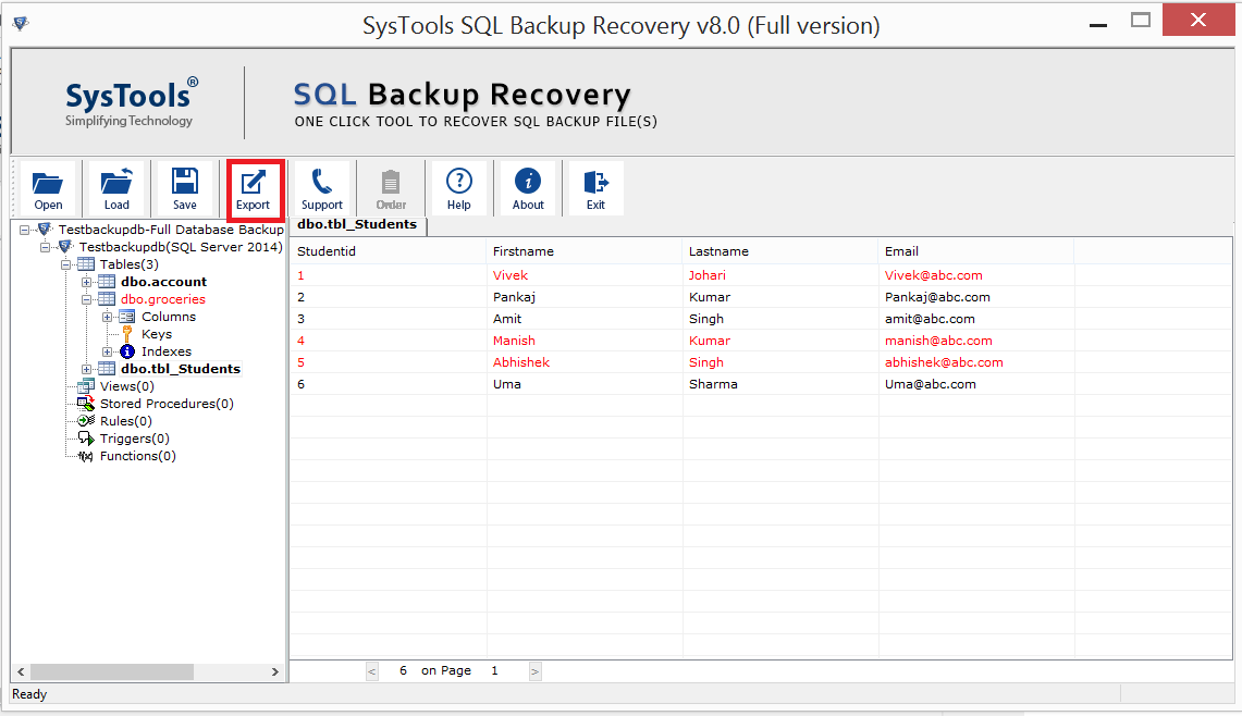 Export .bak file data