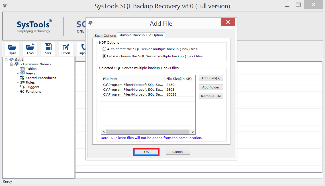 Select SQL .bak File