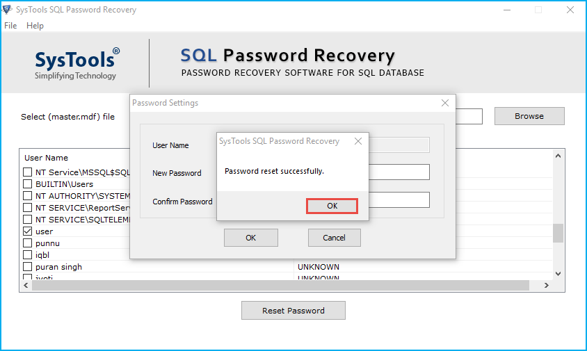 reset sql sa password successfully