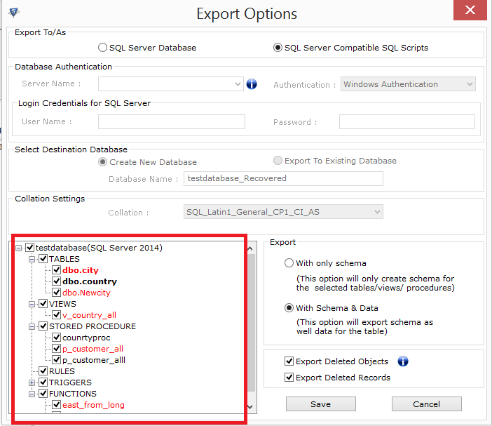 Select database components