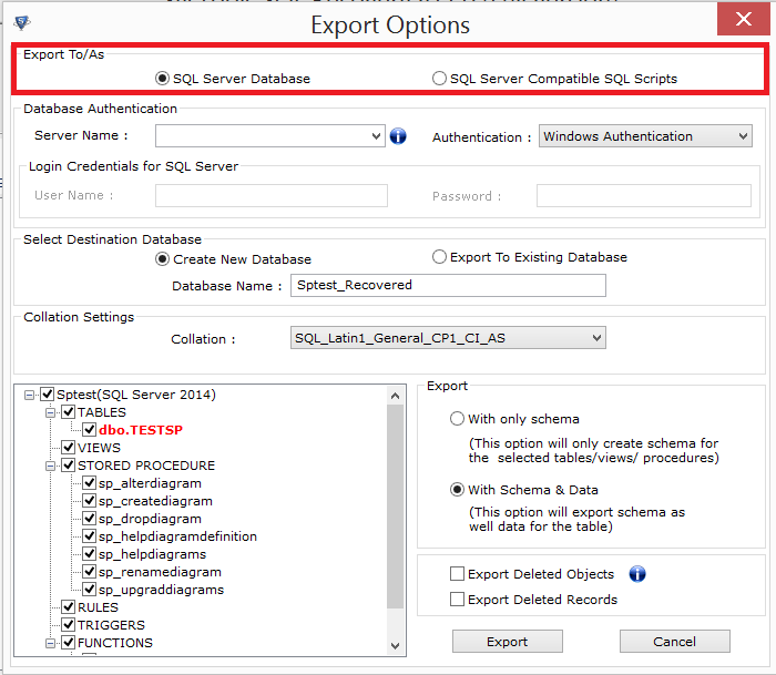 Export Options